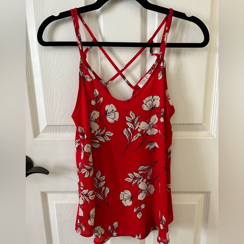 Red floral tank top